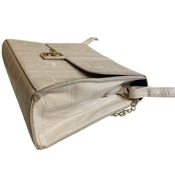 Cream Croc Print Leather Shoulder Bag Medium Gold Chain + Leather Strap - Picture 14 of 14